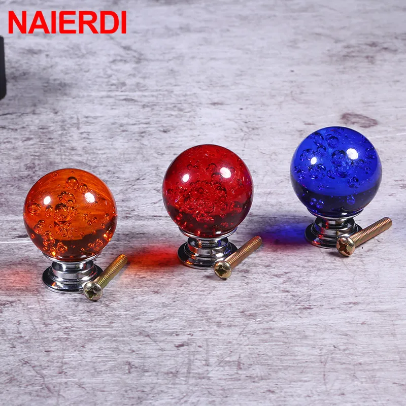 NAIERDI 30mm Crystal Bubble Ball Furniture Knob Kitchen Cupboard Door Pulls Drawer Knobs Cabinet Handles Wardrobe Door Handles