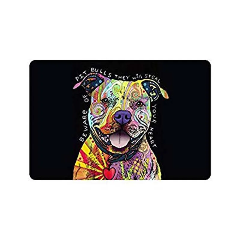 Custom Pit Bull Dog, Beware of Pit Bulls They Will Steal Your Heart Indoor/Outdoor Doormat Door Mat Decor Rug Non Slip Mats 23.6