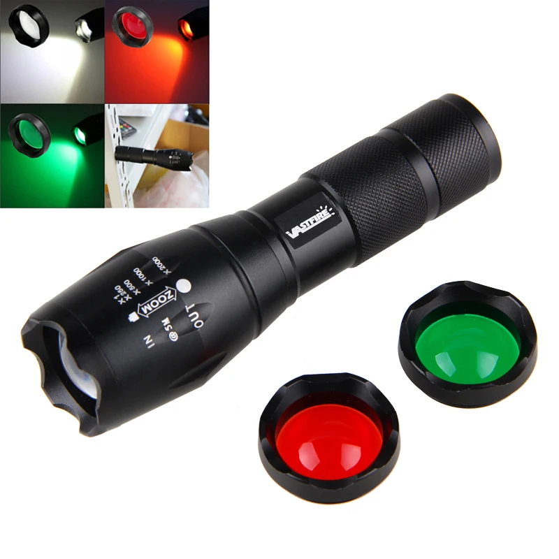 

Powerful Zoomable Focus 5000 Lumen LED Tactical Flashlight White Green Red Portable LED Camping Hunting Lamp Torch Lanternas