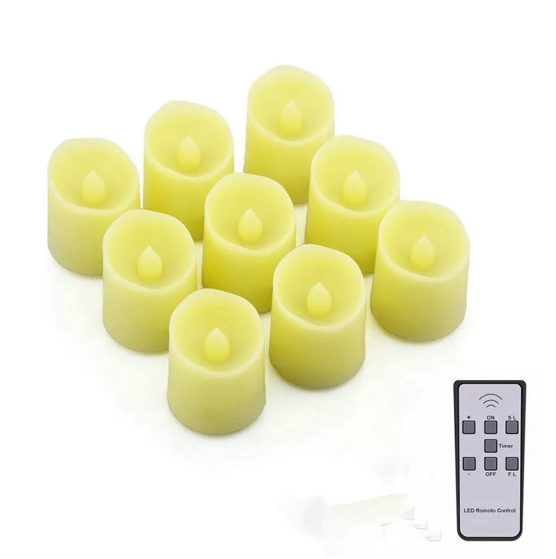 Juego de 9 velas LED sin llama con borde ondulado, vela con control remoto, funciona con batería, parpadeante, votivo, cálido, para bodas y Navidad