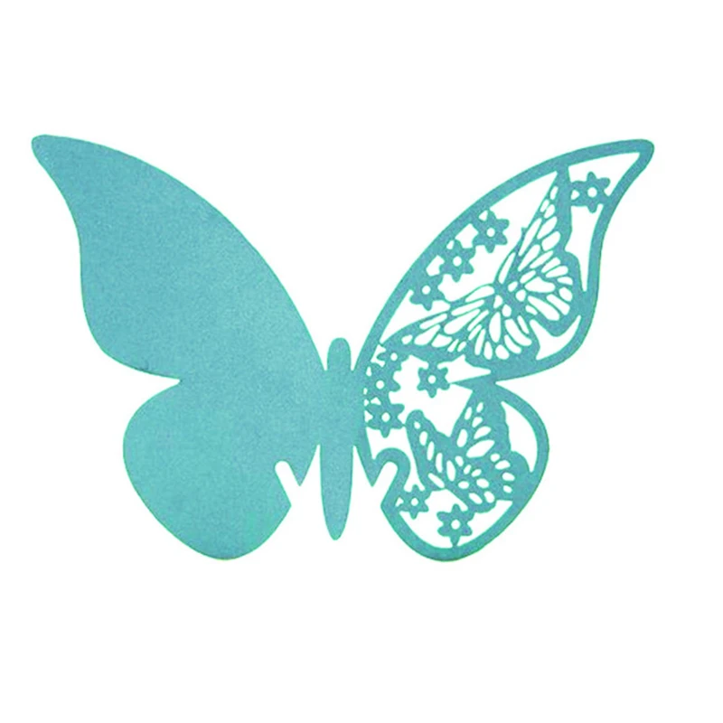 50Pcs/Lot Wine Glass Paper Butterfly Cut-out Place Escort Cards for Wedding Party Home Decorations Pink Purple White Blue