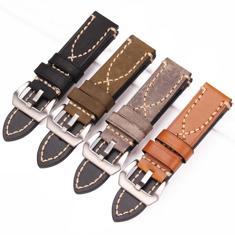 HENGRC Genuine Leather Watch Band Bracelet Cowhide Men Strap Fashion Women 20 22 24mm Belt Steel Metal Pin Buckle For Pam111