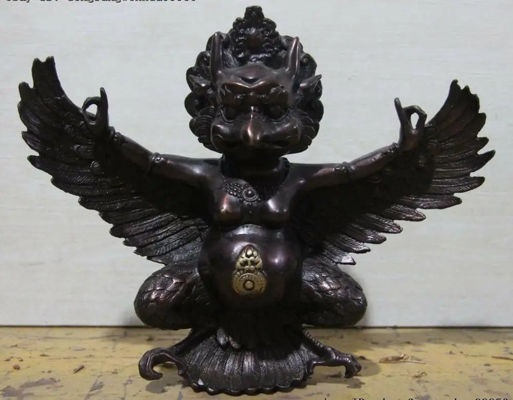 Free Shipping 26cm Tibet Buddhism Temple Pure Copper Bronze Winged Garuda Bird Eagle Buddha Statue