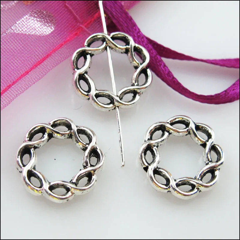 25Pcs Tibetan Silver Color Round Spacer Frame Beads Charms 15mm