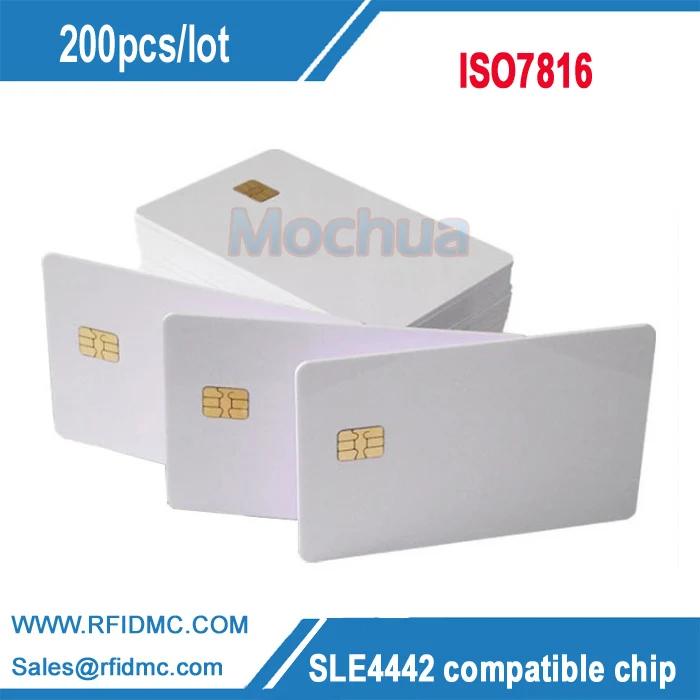 200pcs ISO7816 Blank White SLE4442 contact chip pvc smart card