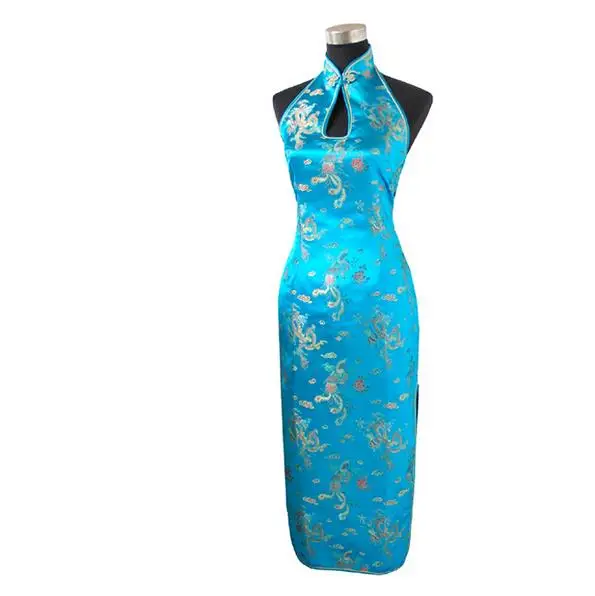 Sexy Bourgondië Backless Traditionele Chinese Jurk Lange Halter Cheongsam Qipao Novelty Druipen Kostuum Sml Xl Xxl Xxxl WC025