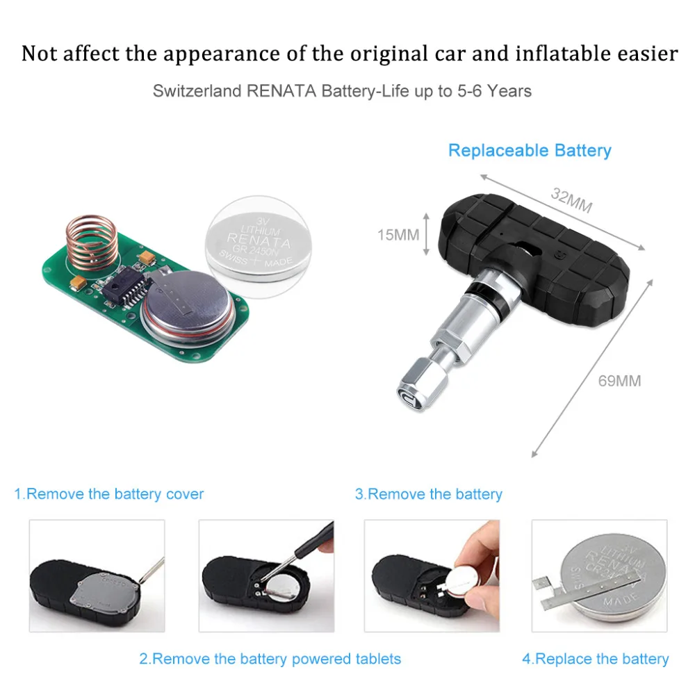 For Honda CAREUD U912 Car electronics Wireless TPMS Tire Pressure Monitoring System Built-in Sensor LCD Display Embedded Monitor