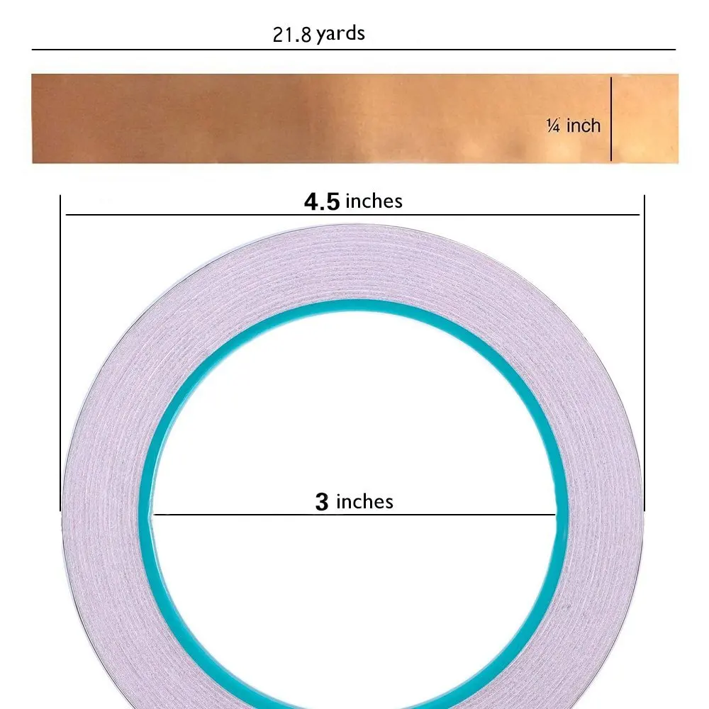 Copper Foil Tape with Double-sided Conductive (1/4inch X 21.8yards)- EMI Shielding,Stained Glass,Soldering,Electrical Repairs