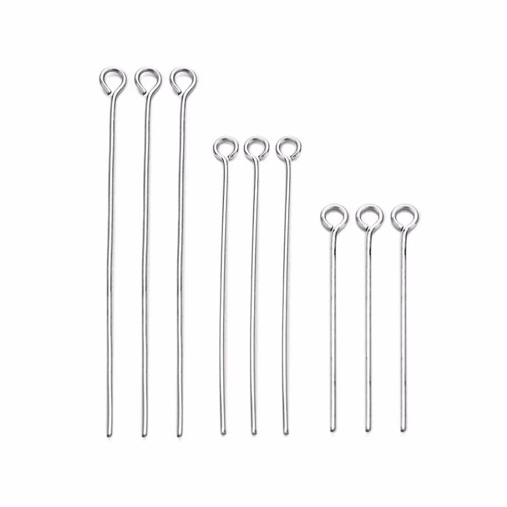 DC New Fashion 20/30/40/50/60/70mm DIY Jewelry Pins Needles Stainless Steel Eye Pins Beads Pendants Findings Eye Pin Headpins