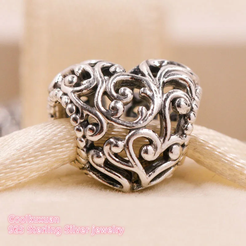 100% 925 Sterling Silver Regal Heart Charm beads Fit Original Pandora Charms Bracelet DIY jewelry Autumn