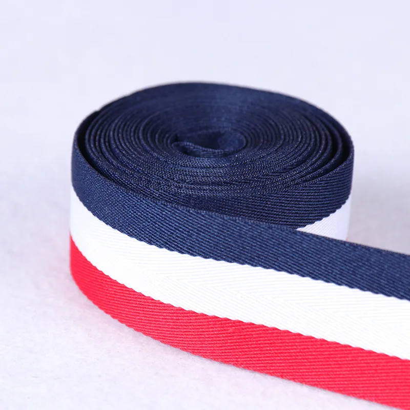 High quality Double-sided Width 25mm Red White Blue stripes Grosgrain gift wrap ribbon DIY Handmade Sewing Clothes Accessories