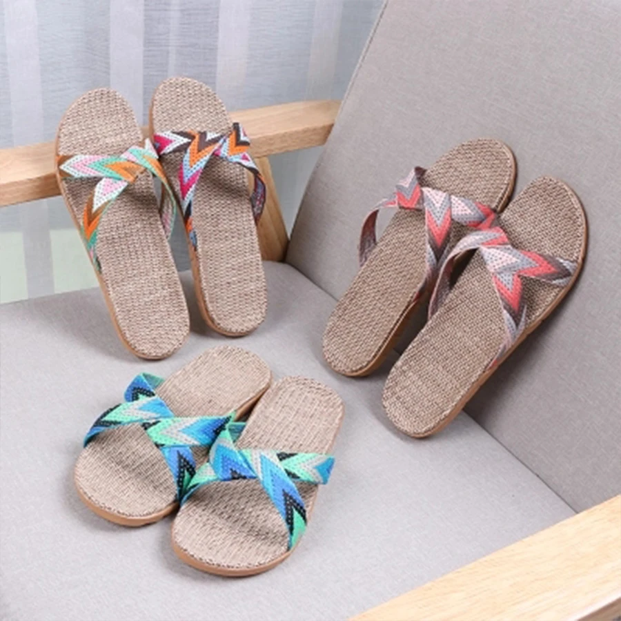 LCIZRONG Summer 13 Colors Flax Home Slippers Women 35-45 Large Size Slapping Beach Flip Flops Non-slip Unisex Family Slippers