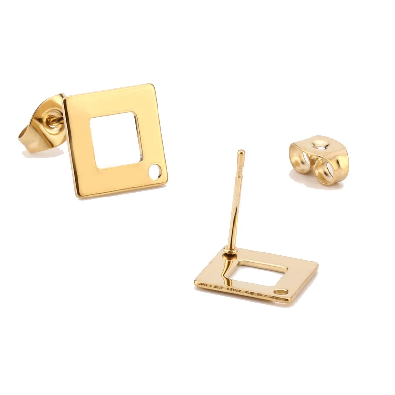 Stainless Steel Gold Tone Geometric Hollow Square Base Earrings Connector For DIY Fashion  Making Jewelry Accessories