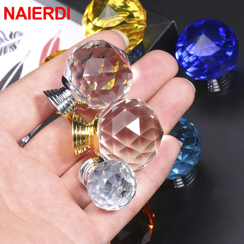 NAIERDI 30mm Round Diamond Crystal Glass Knobs Cupboard Pulls Colorful Drawer Knobs Kitchen Cabinet Handles Furniture Handle