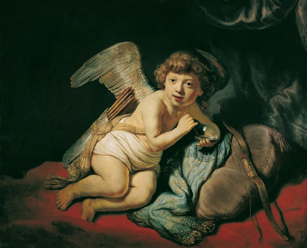 

100% handmade Oil Painting Reproduction on linen canvas, cupid-blowing-soap-bubbles by Rembrandt Van Rijn,Rembrandt Oil Painting