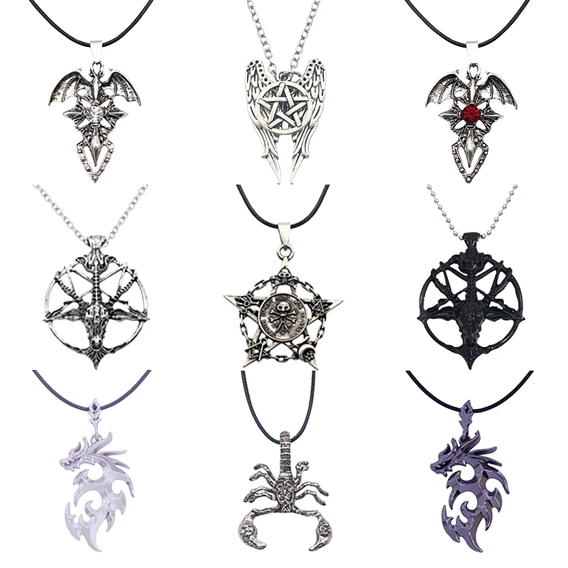 Fashion Steampunk Inverted Pentagram Pan God Skull Goat Head Pendant Necklaces Satanism Satanic Occult Metal DIY Choker Necklace