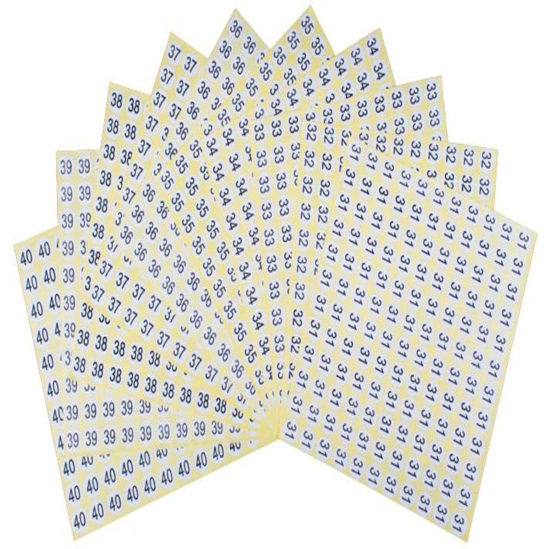 1000pcs for one number(1-60) Stock printed white size label stickers, number tags,Garment size label Round paper size sticker