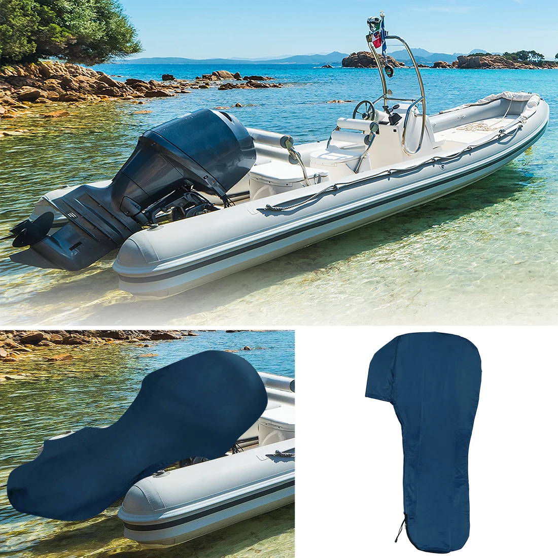 Full Boat Outboard Engine Cover 6-225HP Waterproof Dust Rain Sun UV Resistant 600D Oxford Cloth PVC Outboard Motor Cover