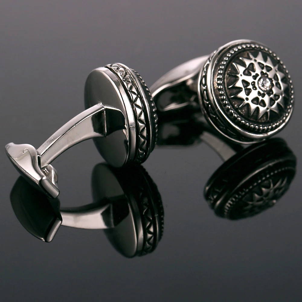 VAGULA Gemelos Classic Silver-color Rhineston Copper Black Painting Men\'s Cufflink Wedding Suit Shirt Buttons Cuff links 51435