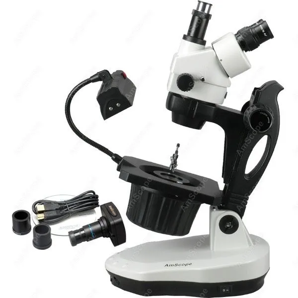 AmScope GM400 Series Advanced Jewel Gem Zoom Trinocular Stereo Microscope 3.5X-90X on Track Stand