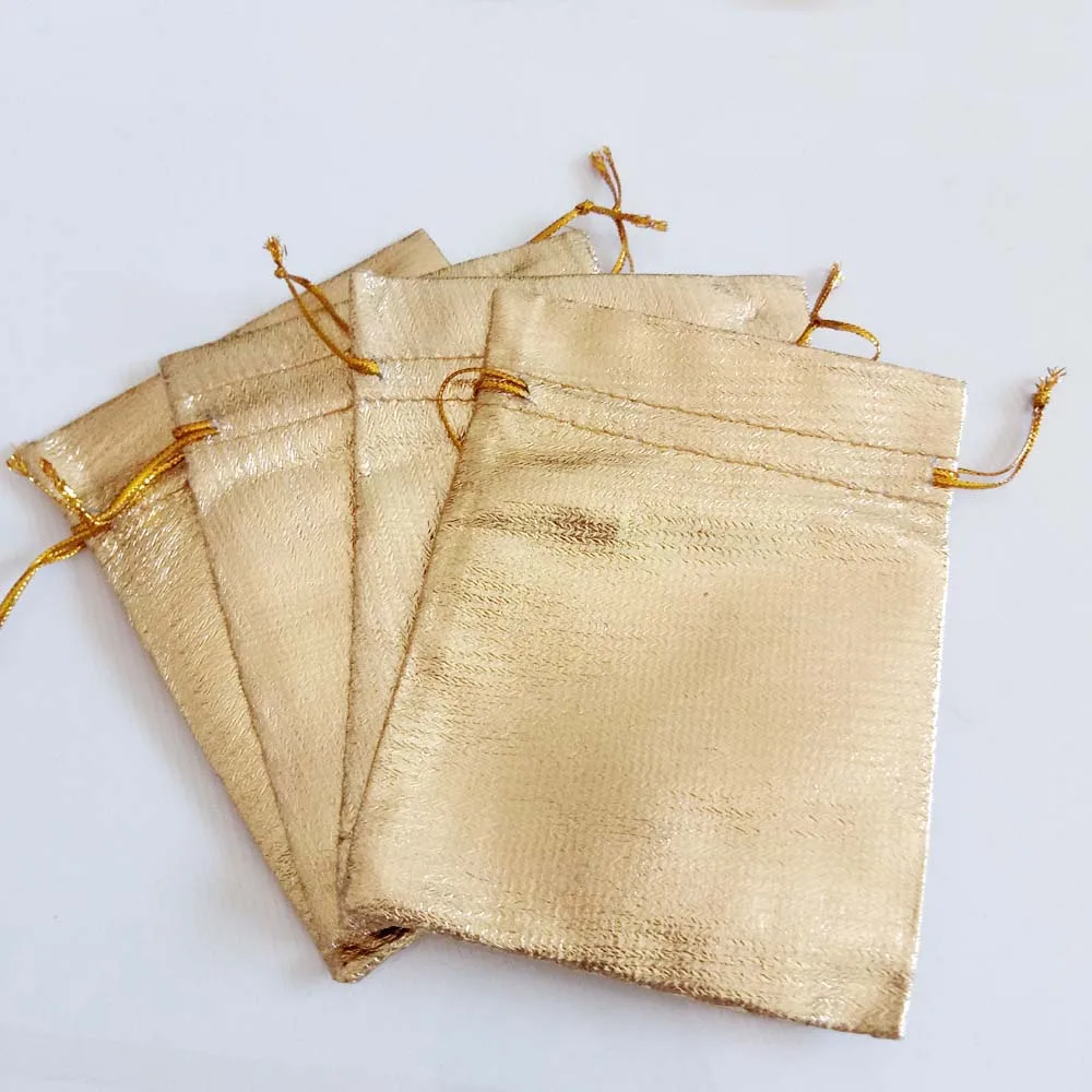 50pcs Gold Cloth Foil Organza Bag Drawstring Bag Jewelry Bags Fabric Pouch Gift Bags Wedding/Party/Christmas Packaging Display