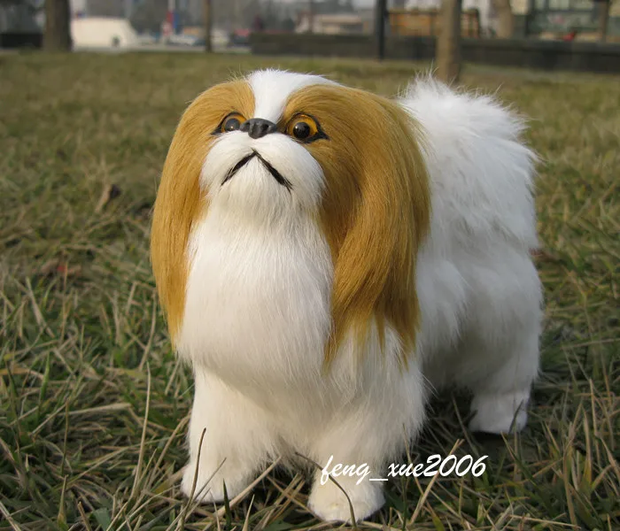 

simulation Pekingese dog about 15x13cm furry fur hard model home decoration Christmas gift h1173