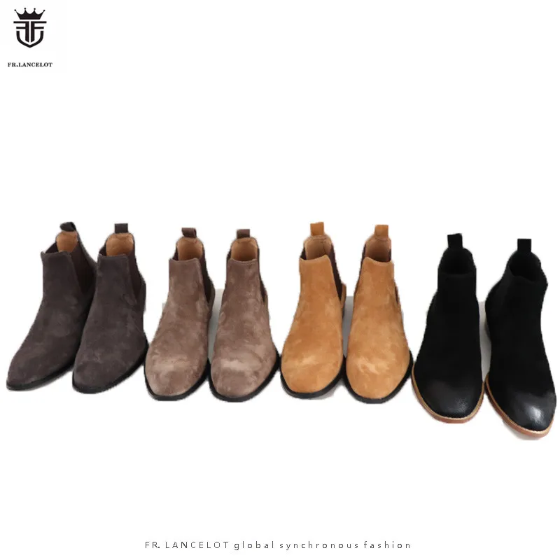 Suede Shallow Elasticity Ankle Boots Luxury Brand For MenLow Heels Chelsea Boots Zapatos Large Size Men Shoes