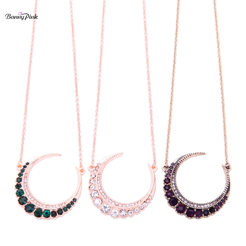Banny Pink New Punk Alloy Crescent Pendant Necklace For Women Elegant Crystal Walking Moon Choker Necklace Half Moon Choker