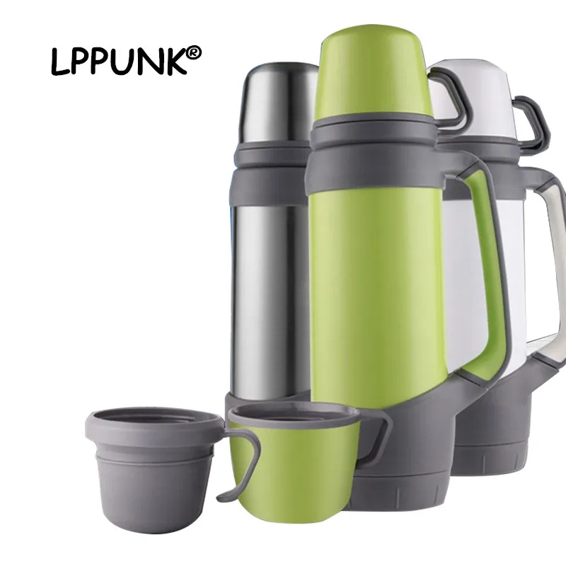 Hot Sales Larger Capacity 1200ml Vacuum Cup Stainless Steel304 Thermos Flask Bottle With Handgrip And Two Covers Cap Cup