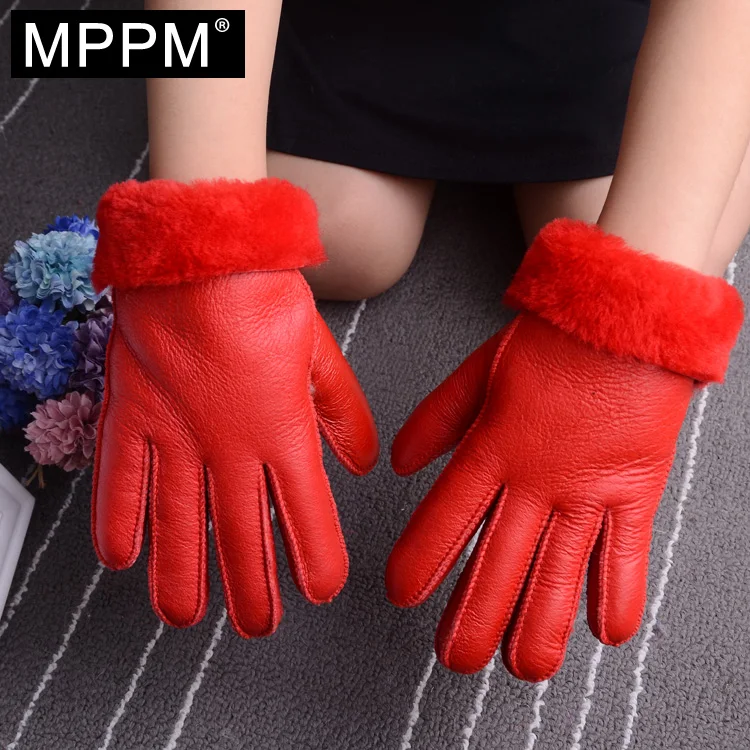 

MPPM Genuine Leather Gloves Parent Child gloves Winter Wool Fur Gloves Mittens Natural Sheepskin Gloves for girl and boy