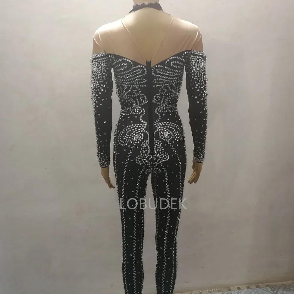 Black Rhinestones Women Jumpsuit Luxury Birthday Party Evening Celebrate Stage Costume Bar Singer Concert Performance Clothes