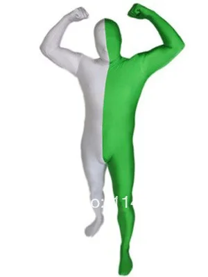 Green & White Split Spandex Full body Zentai Suit