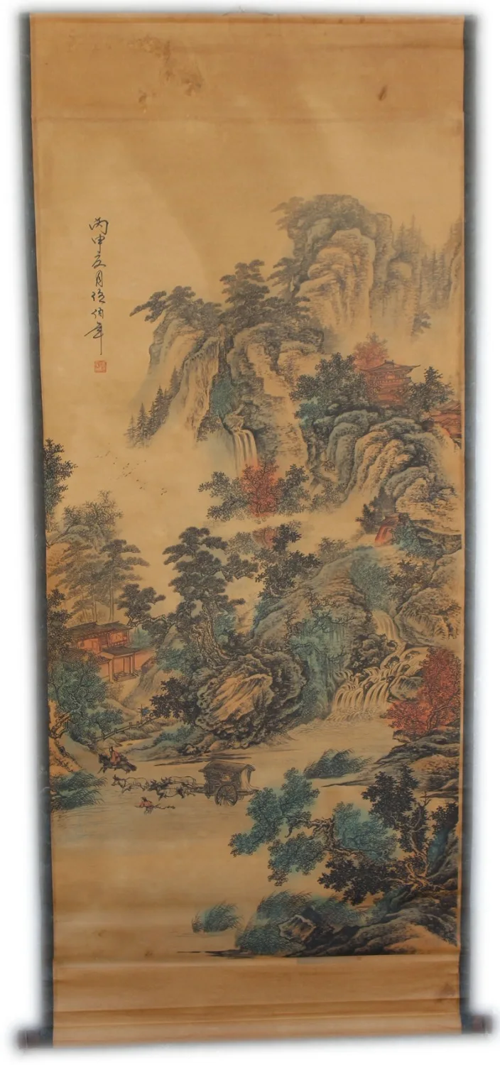 

Rare Hand-painted QingDyansty Chinese vertical axis paintings,Landscape scenery,#02,hand drawn, free shipping