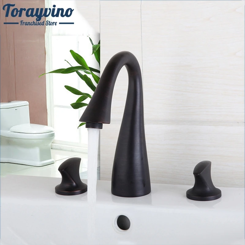 

Torayvino Bathroom Basin Tap torneira banheiro ORB Mixer Black 3Pcs Set Bathtub Shower sink Mixer Tap Faucet Deck Mounted taps