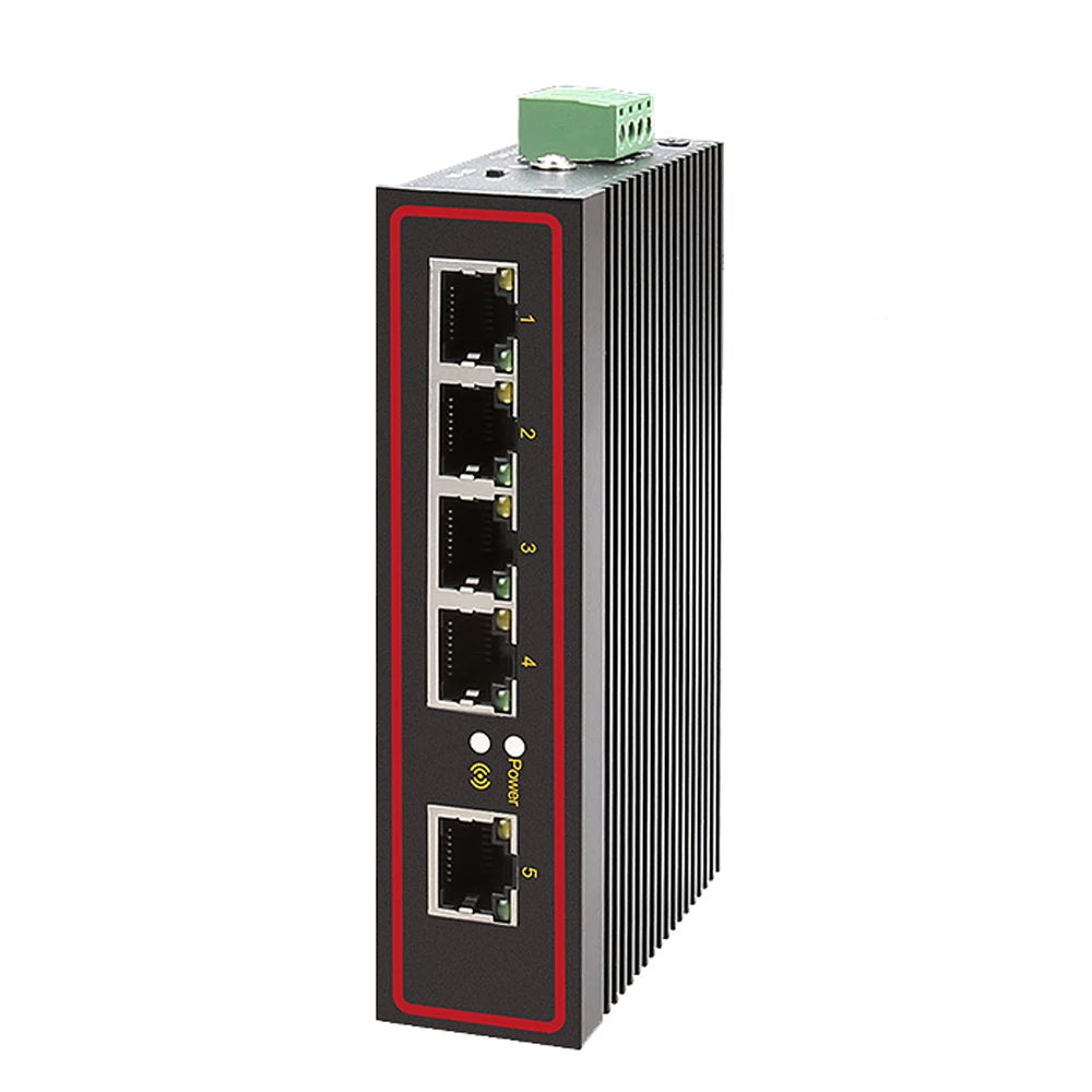 Industrial 5 port ethernet LAN switch 100M DOUBLE DC POWER high and low temperature SURGE PROTECTION