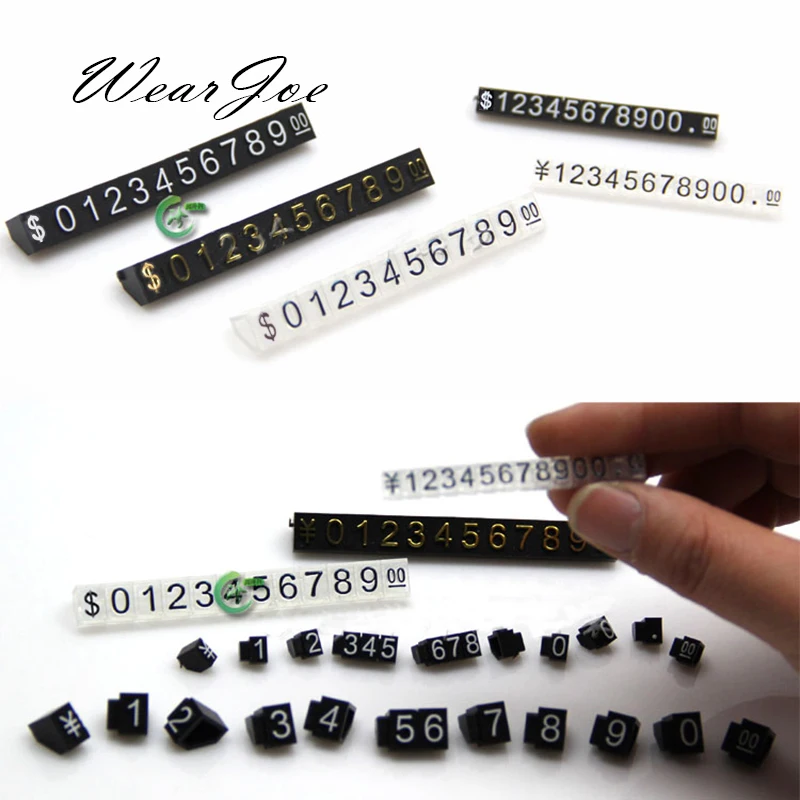 Wholesale 5pcs/lot Mini Acrylic Combined Price Tag Euro HK US Dollar Adjustable Number Pricing Label Jewellery Store Accessories