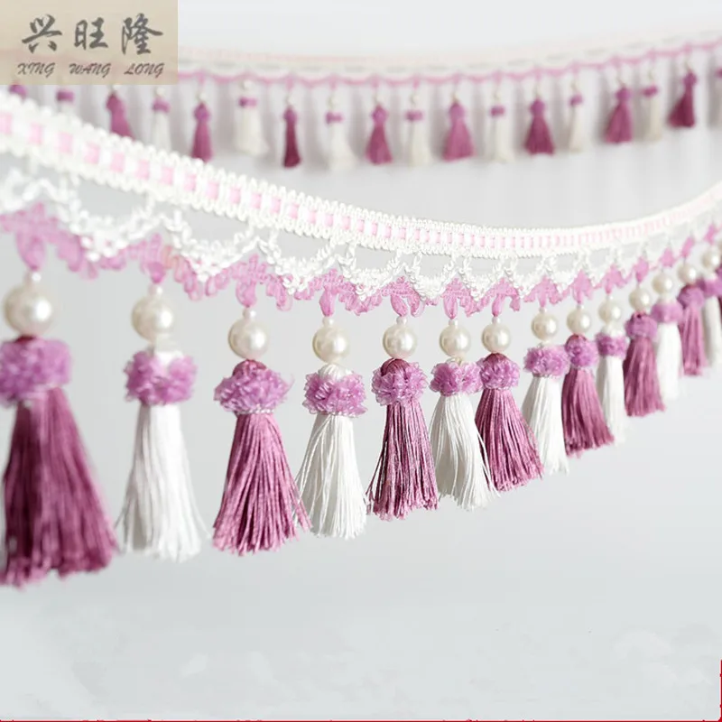 

XWL New 6M/Lot Pearl Beads Curtain Lace Accessories Tassel Fringes Trim Ribbon DIY Sewing Sofa Cloth Stage Home Textile Decor