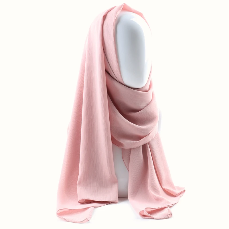 Hijab de gasa de crepé liso para mujer, chales musulmanes de una pieza, 70x180cm, suave y largo, arrugado