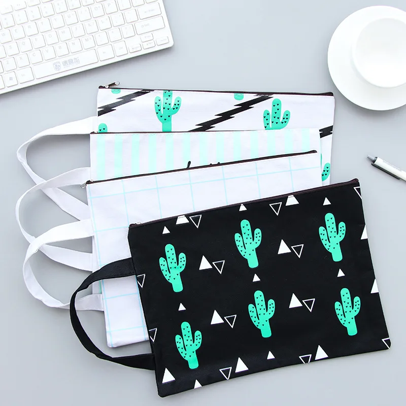 Creative Pure Fresh Cactus Oxford Canvas Envelope Bags A4 Large Capacity Zipper Bag Students Stationery school office supplies