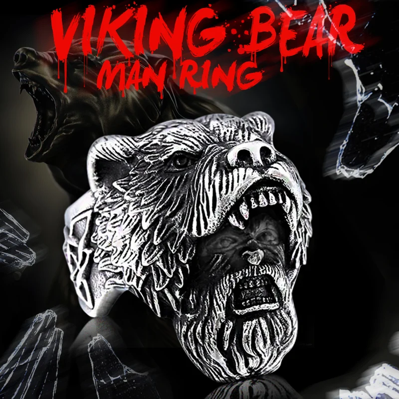 Beier 316L Stainless Steel Viking Bear Man Ring Odin high quality Amulet Pagan Punk Ring Charm Jewelry LR648