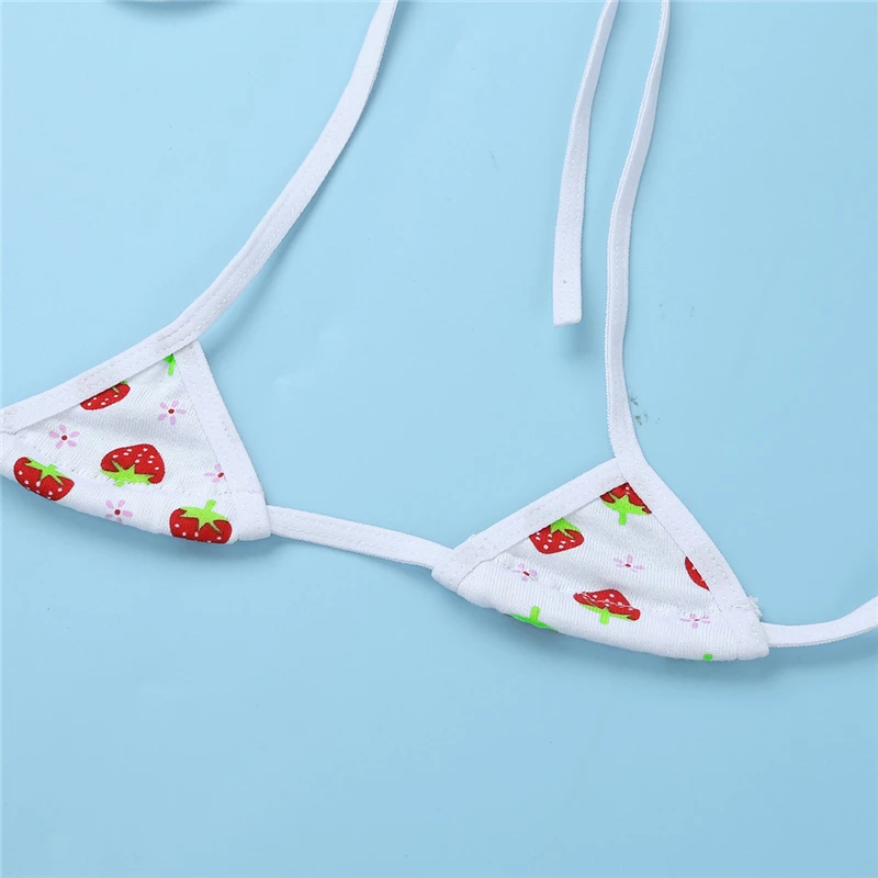 Kawaii Anime Style Cute Strawberry Women Lingerie Bra Set Lolita Underwear Micro Bikini Bra Top and G-String Briefs Underwear