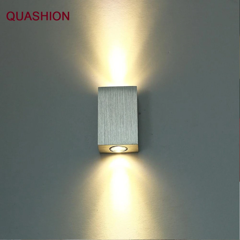 Modern 2W LED Wall Lamp Square Spot Light Aluminm AC110V-260V Up Down Home Decoration Light For Bedroom/Dinning Room/Restroom