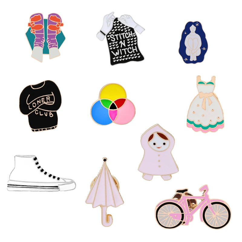 Girls Lover Cartoon Needle bicycle Socks Skirt Shoes Umbrella Fashion Brooches Badge Enamel Pin Button Denim Lapels Accessories