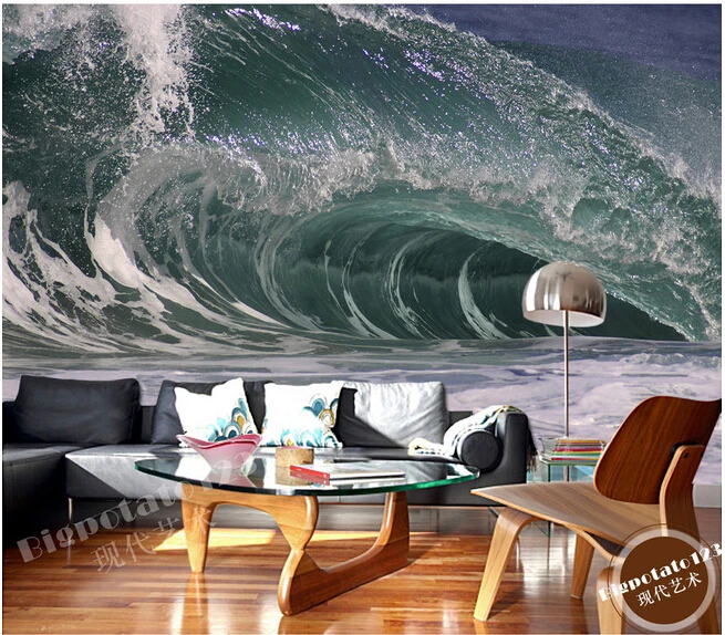 

Custom 3D large murals,the waves roaring waves, living room sofa TV wall bedroom background wall paper