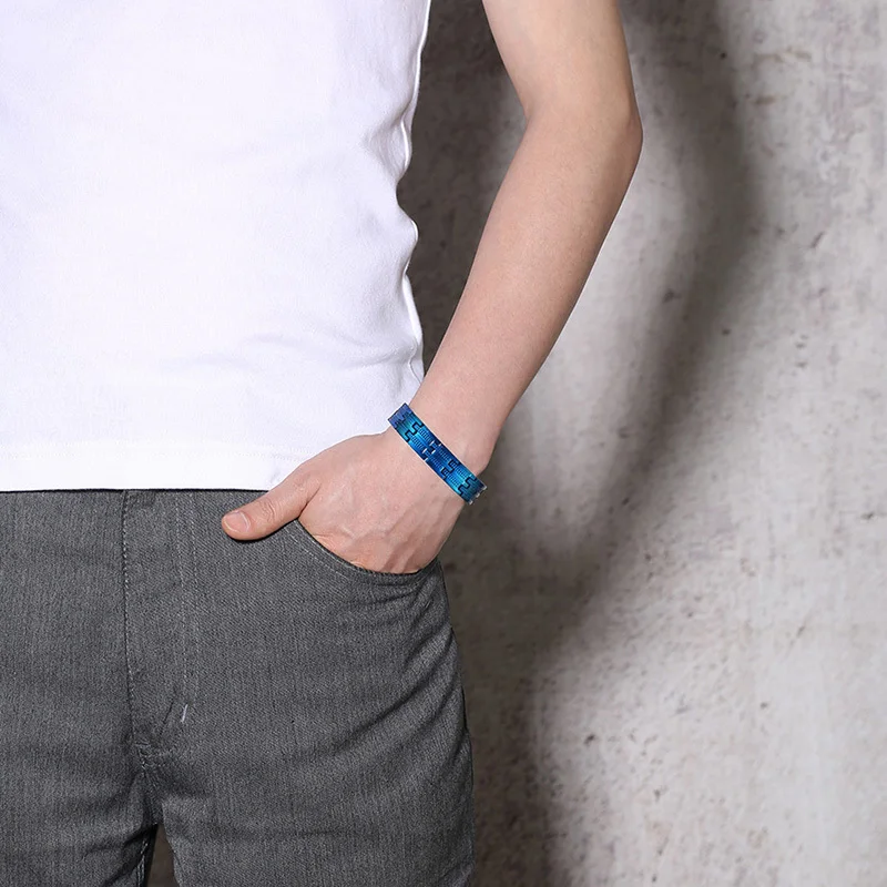 Vinterly Blue Magnetic Bracelet Men 13mm Stainless Steel Chain Link Bracelets Male Punk Health Energy Bracelet for Men Jewellery