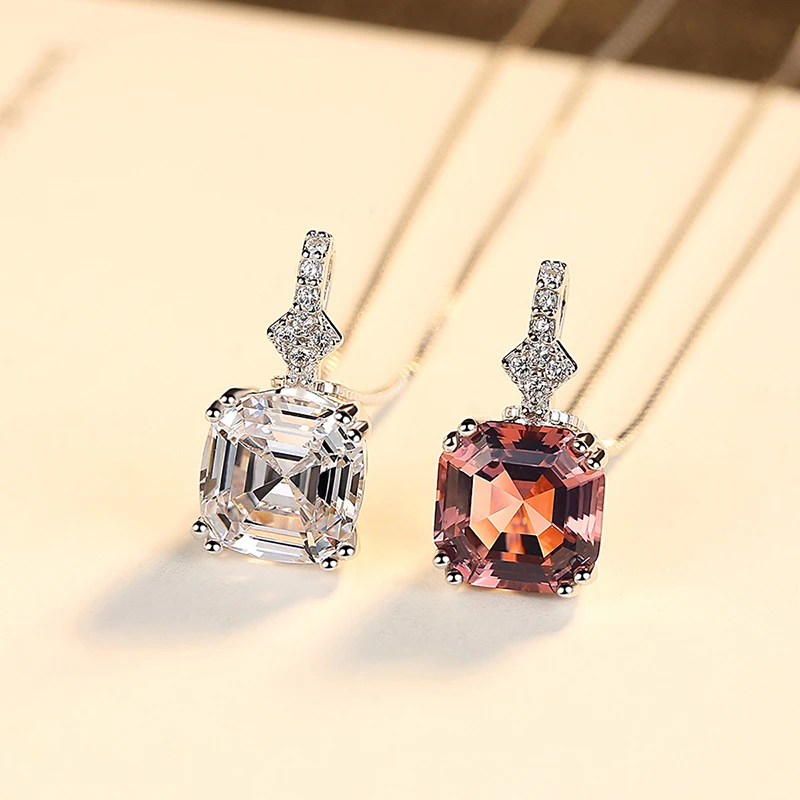 Vintage Square Cosmic Pendant Necklaces Real 925 Silver Chain For Women Party Morganite Natural Stone Fine Jewelry