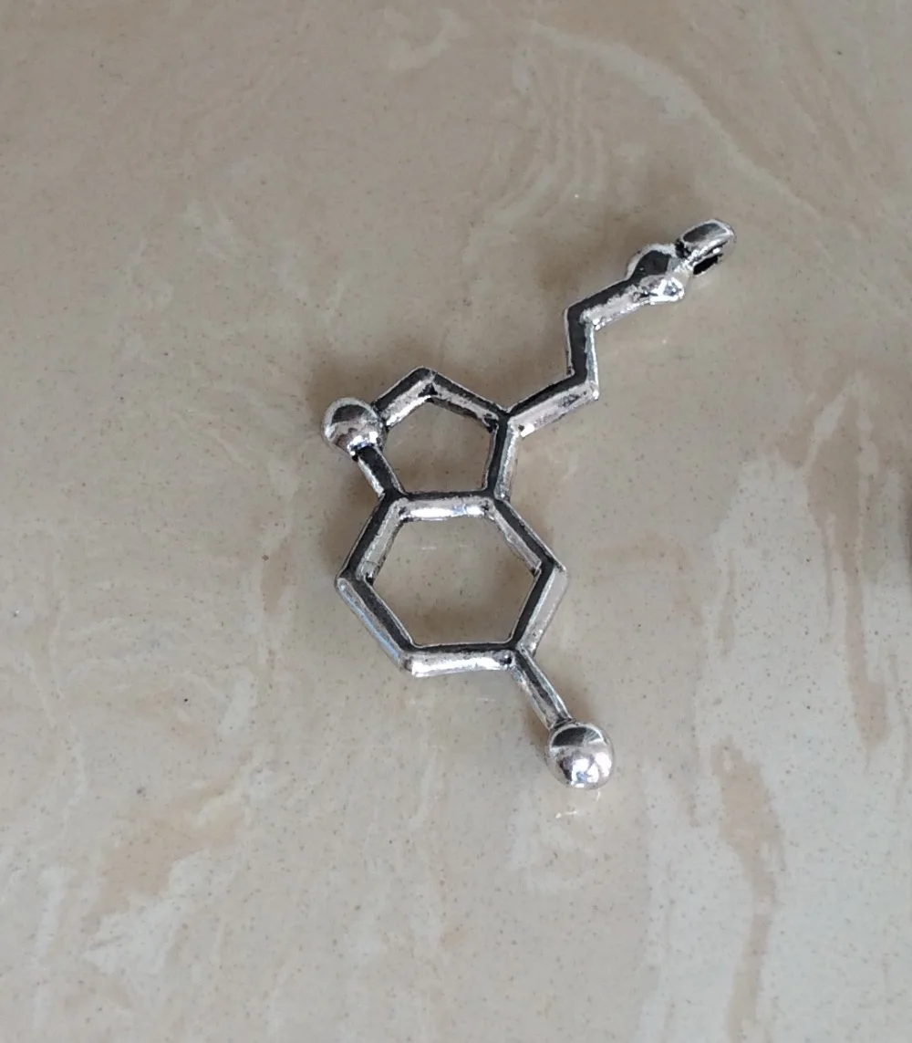 50pcs/lot DIY Jewelry Accessories Ancient silver color Dopamine molecule chemical charm pendant findings for Necklace making