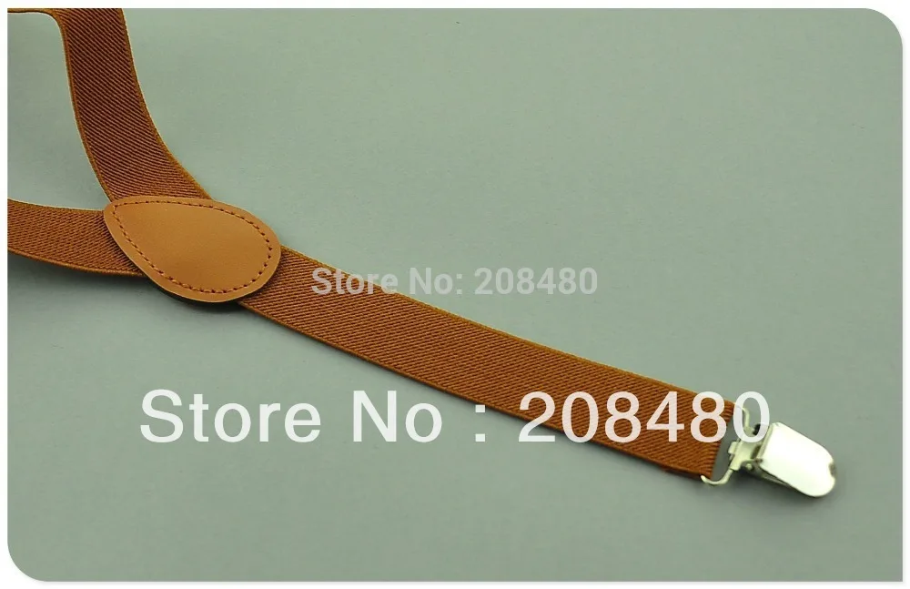 Kualitas Wanita Pria 2.5 Cm "Light Brown" Unisex Clip-On Kawat Gigi Elastis Slim Tali Selempang Y-Kembali suspender Wholesale & Retail