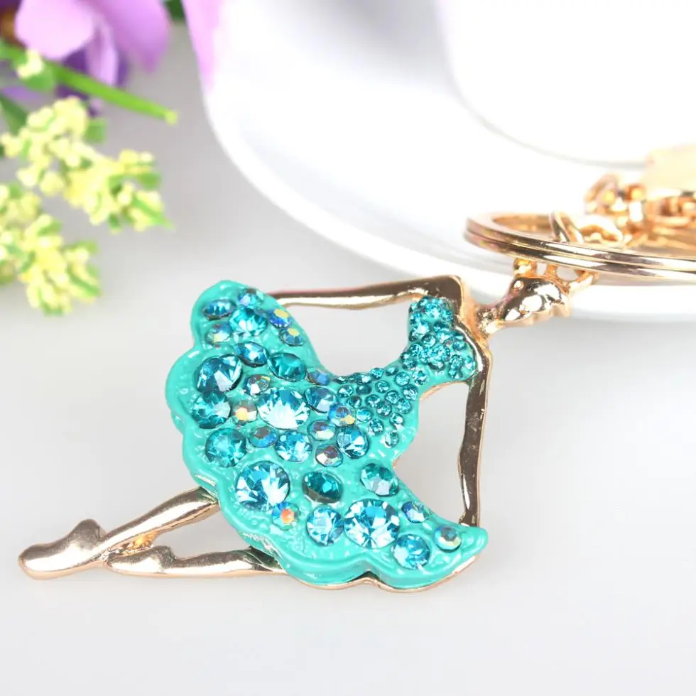 B Ballet Blue Dancing Girl Lady Pendant Charm Crystal Purse Bag Car Accessories Key Ring Chain Series Deesign Handmade Nice Gift