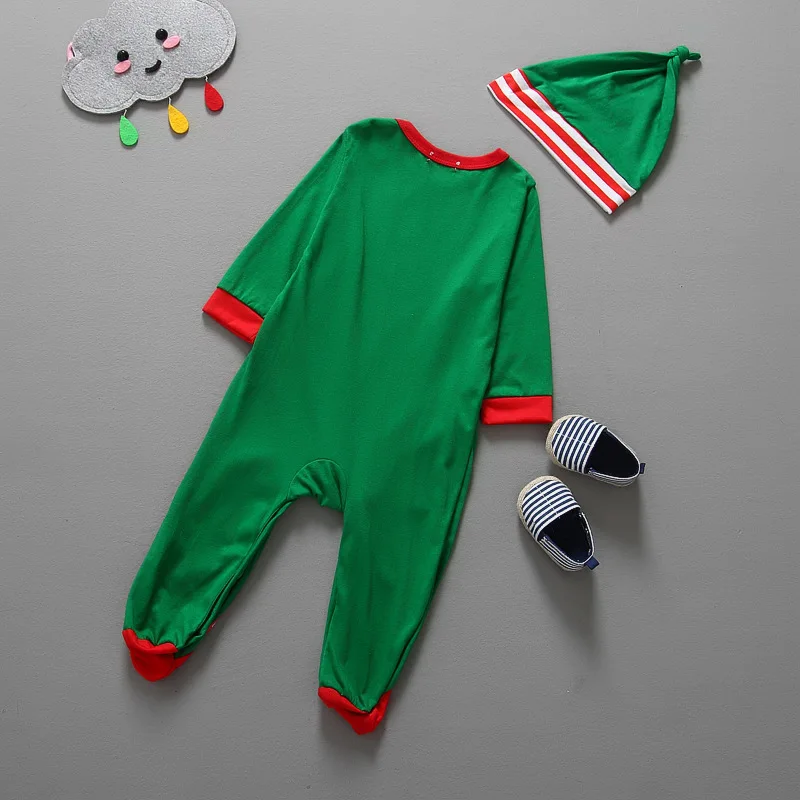 Christmas Baby Boys Rompers New Year Green X\'mas Outfits Cap Suits Cute Baby Clothes Bebe Jumpsuits Overalls Costumes